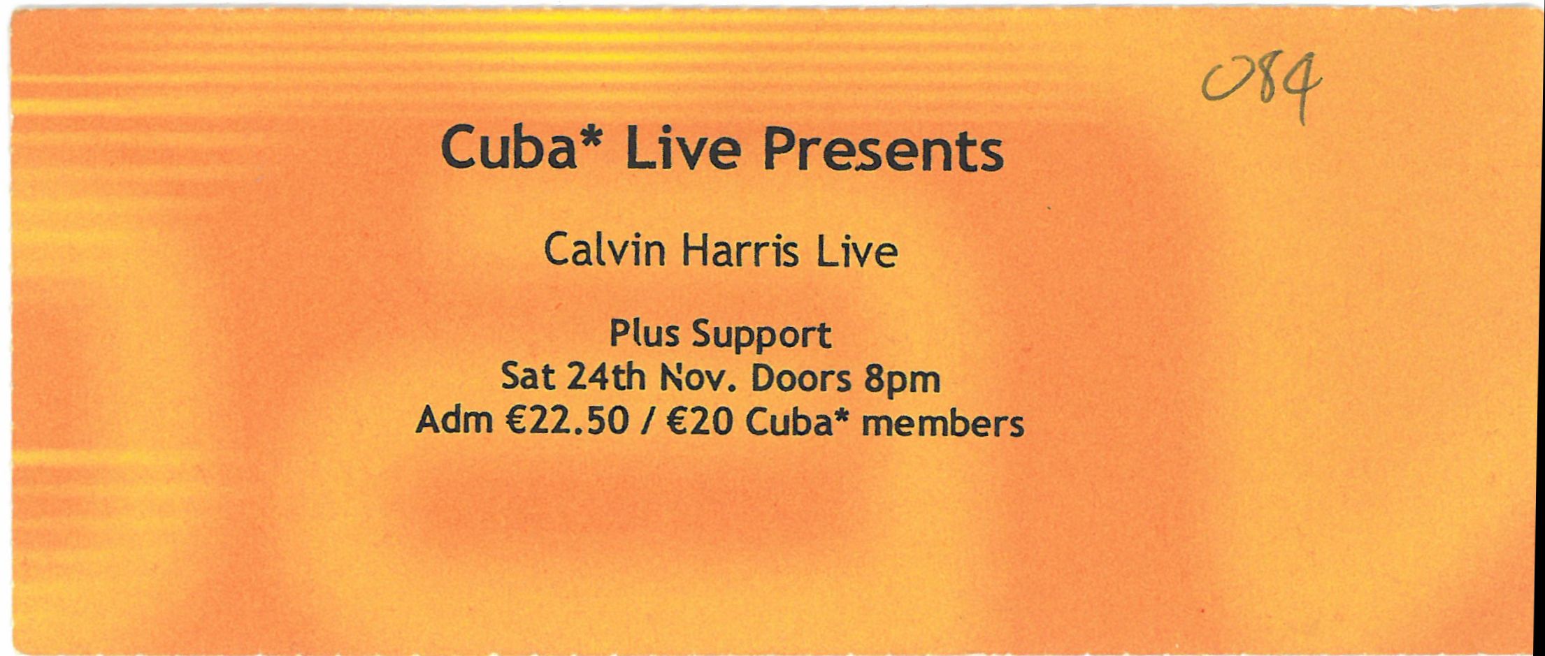 Calvin harris Gig Ticket, orange €22.50/20